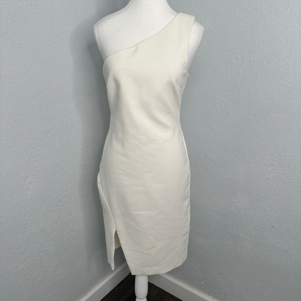 LIKELY Ivory One‎ Shoulder Midi Dress with Slit Size 6